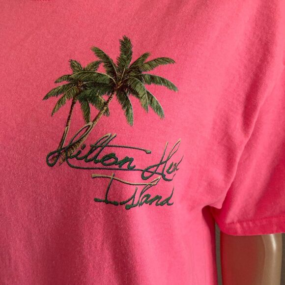 vintage 90s hilton head island shirt large south carolina pink tropical tourist - Picture 6 of 7